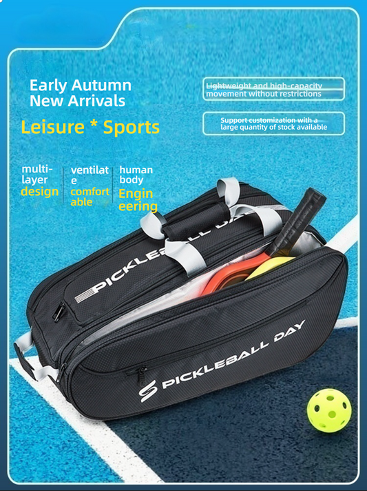 Lifestyle image showing the bag open with paddles inside, highlighting multi-layer design and human engineering. What is a good pickleball paddle.