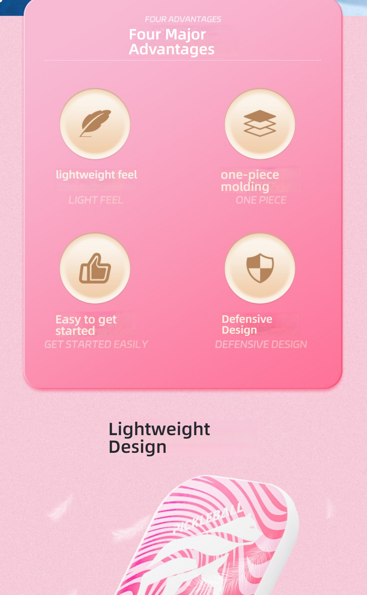 Displays 4 advantages: lightweight, one-piece, easy start, and defense. Helps with how do i choose a pickleball paddle for beginners.