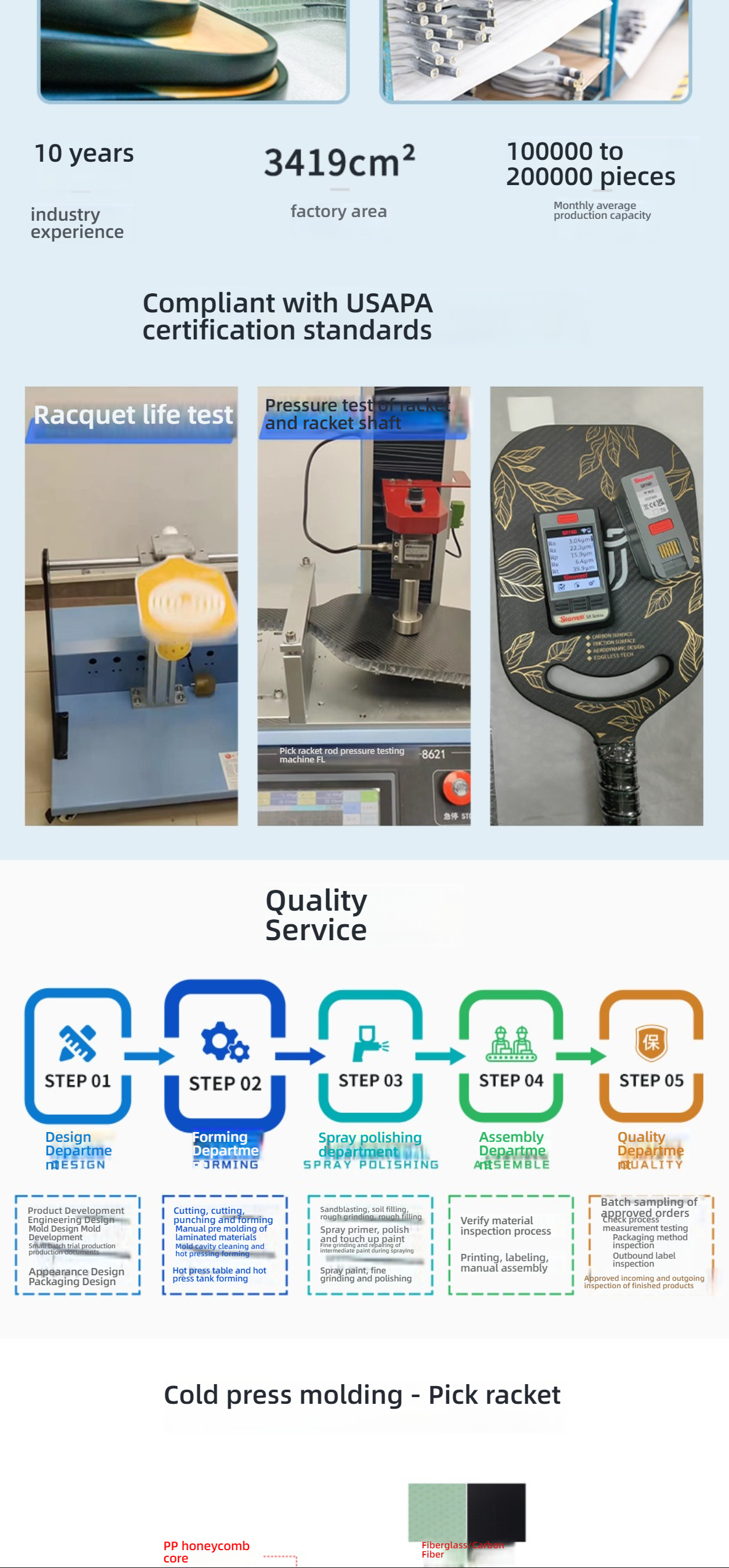 EN: Cold press molding process details, informing players what material is best for pickleball paddles for longer paddle lifespan.