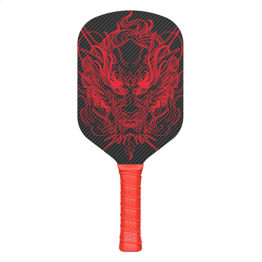 Dragon-patterned Xephira paddle with a red handle. Answers what is the best paddle for pickleball—it needs a bold look and a T700 friction surface. A top choice for veterans searching where to buy a pickleball paddle.