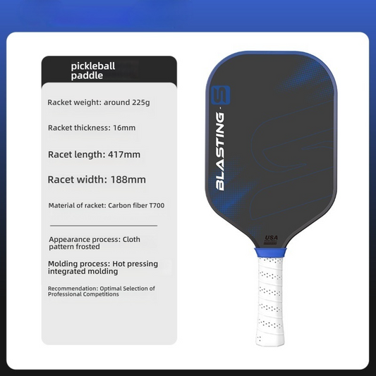 Specification sheet for the blue Xephira professional paddle, weighing 225g with a 16mm thickness. As what is the best pickleball paddle for competitive play, it features hot-pressed integrated molding. If you're asking which pickleball paddle is best for me, this high-control model is the answer.