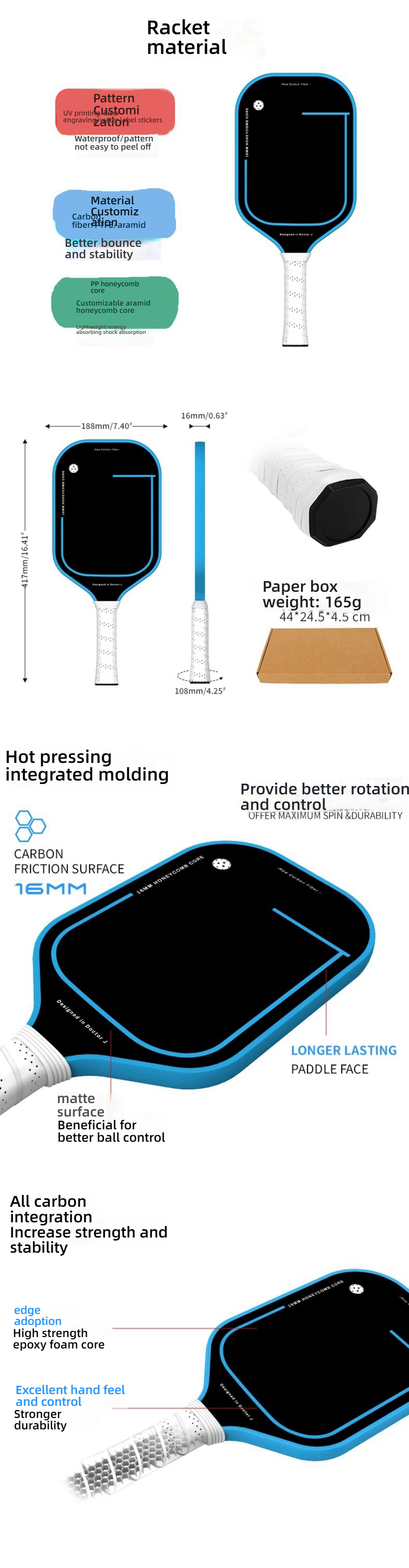 Detailed paddle specifications and hot-pressing technology, ideal reference when searching for what is a good pickleball paddle.