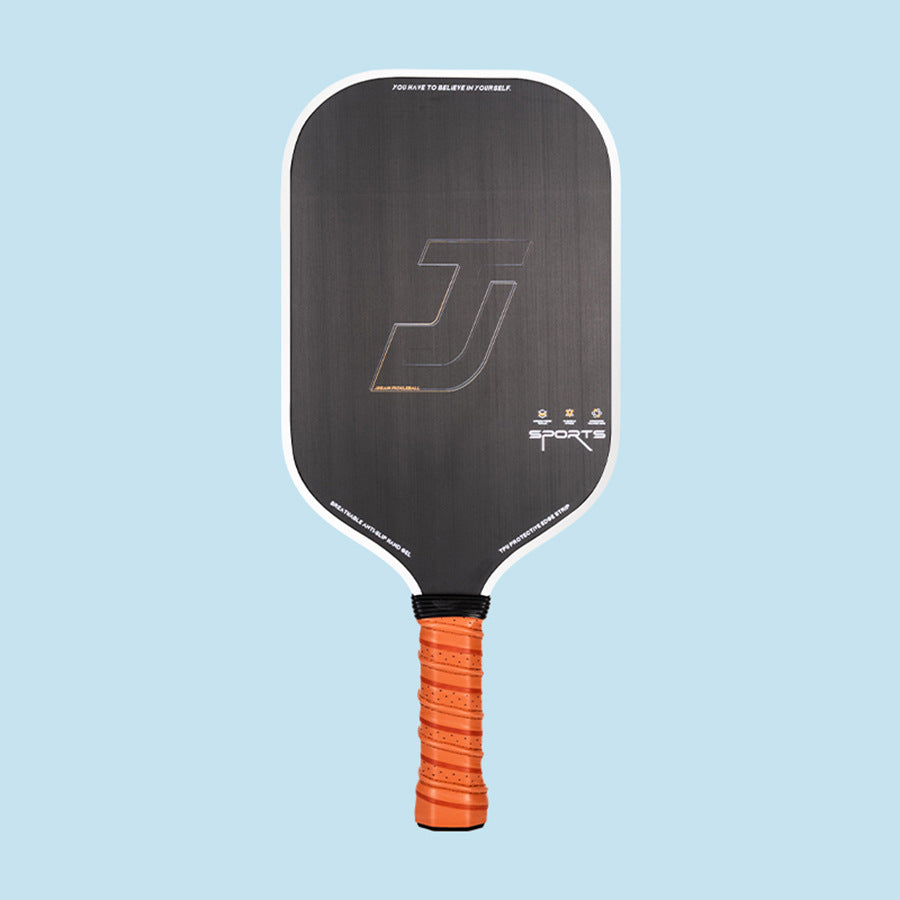 Carbon Fiber Pickleball Paddle Appearance with a black face, white TPU edging strip, and orange breathable anti-slip grip. The paddle face is inscribed with "YOU HAVE TO BELIEVE IN YOURSELF". This is an option for what are good pickleball paddles, showcasing an available color design. If you are asking where can i buy pickleball paddles, this is one such design.