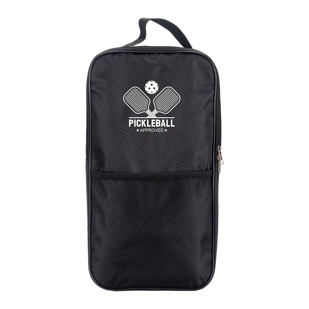Vertical black Oxford cloth dual paddle bag with front pocket. What material is best for pickleball paddles and bags.