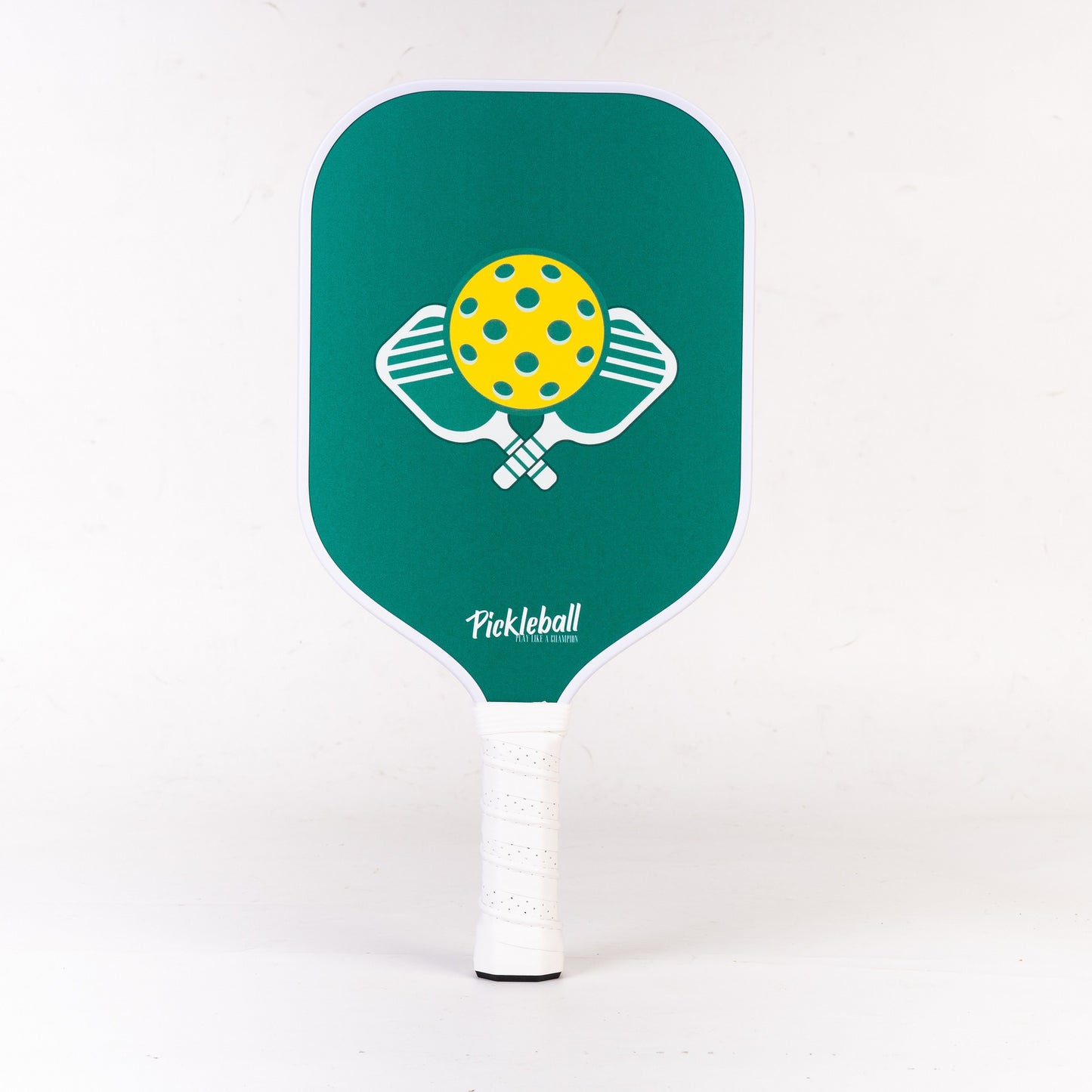Xephira 13mm defensive paddle on a green face with a prominent yellow pickleball icon and crossed rackets. This simple design is suitable for beginners asking what is a good pickleball paddle.