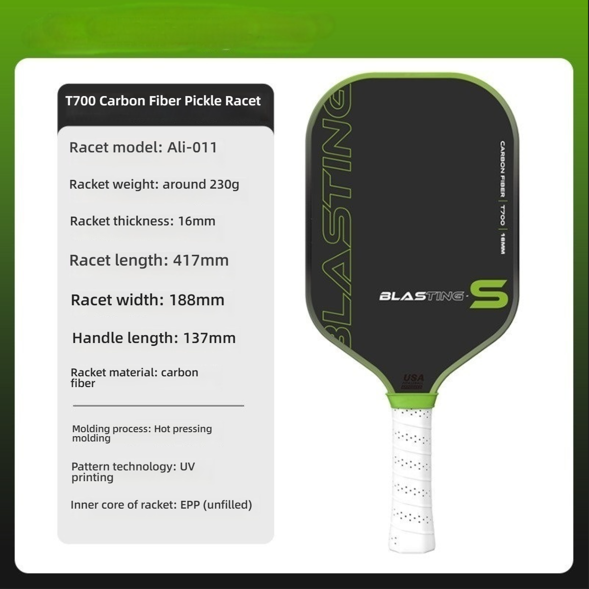 Green Ali-011 thickened shock-absorbing paddle, the durable choice when searching where to get pickleball paddles.