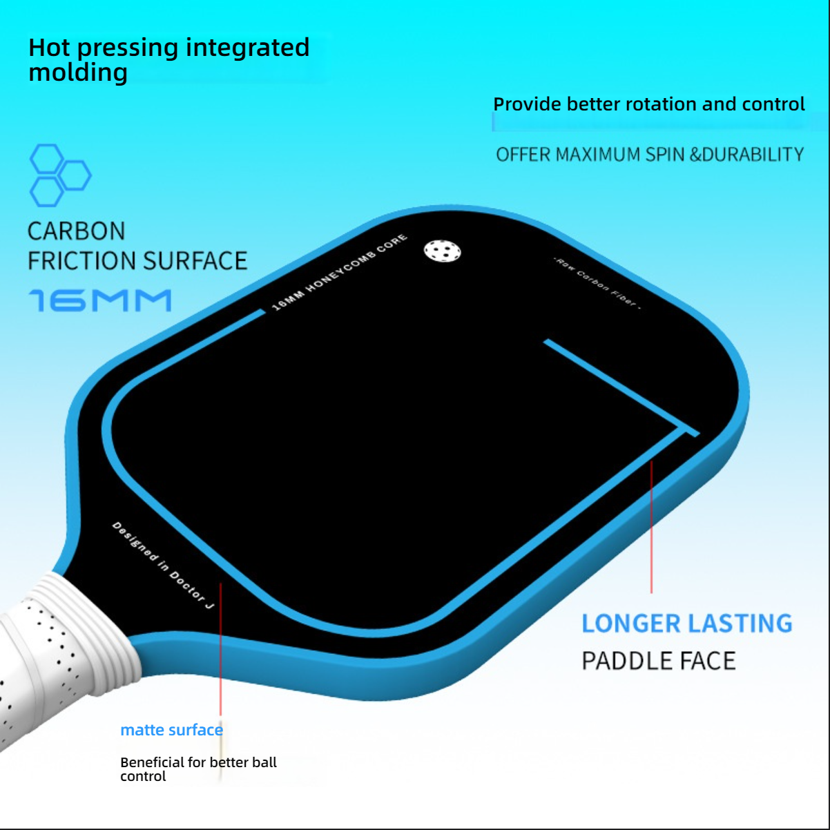 Blue 16mm carbon friction surface paddle for maximum spin, making it what is the best pickleball paddle on the market.