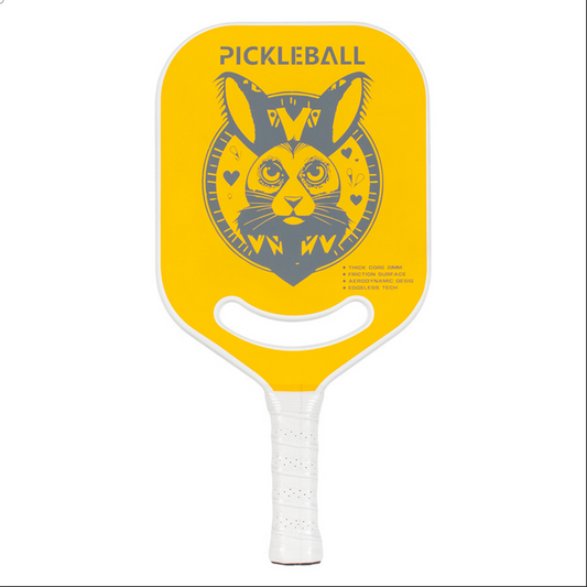 Yellow cat-themed paddle with 20mm thick core, perfect for players asking what is a good pickleball paddle. USP: Cartoon design.