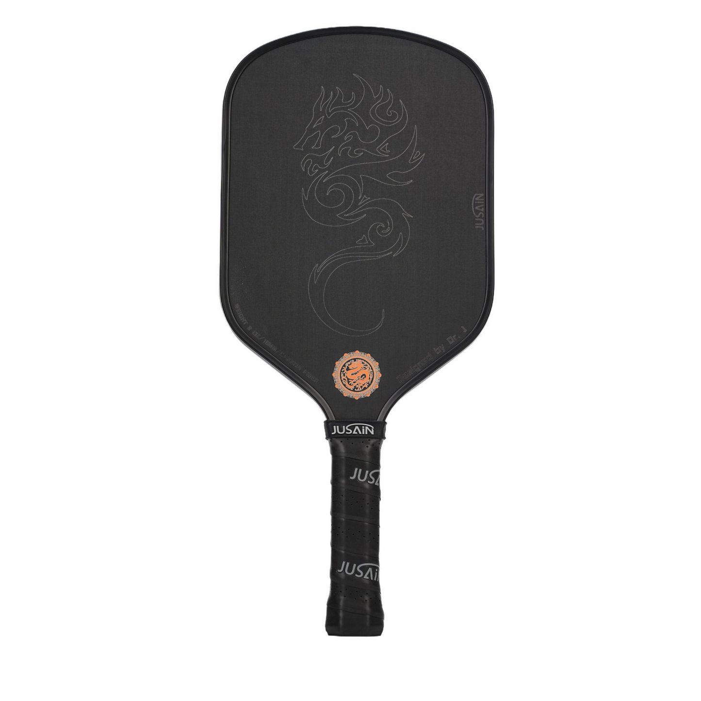 Black Xephira carbon fiber paddle with grey dragon totem. Learn what material is best for pickleball paddles, T700 carbon fiber offers pro feel.