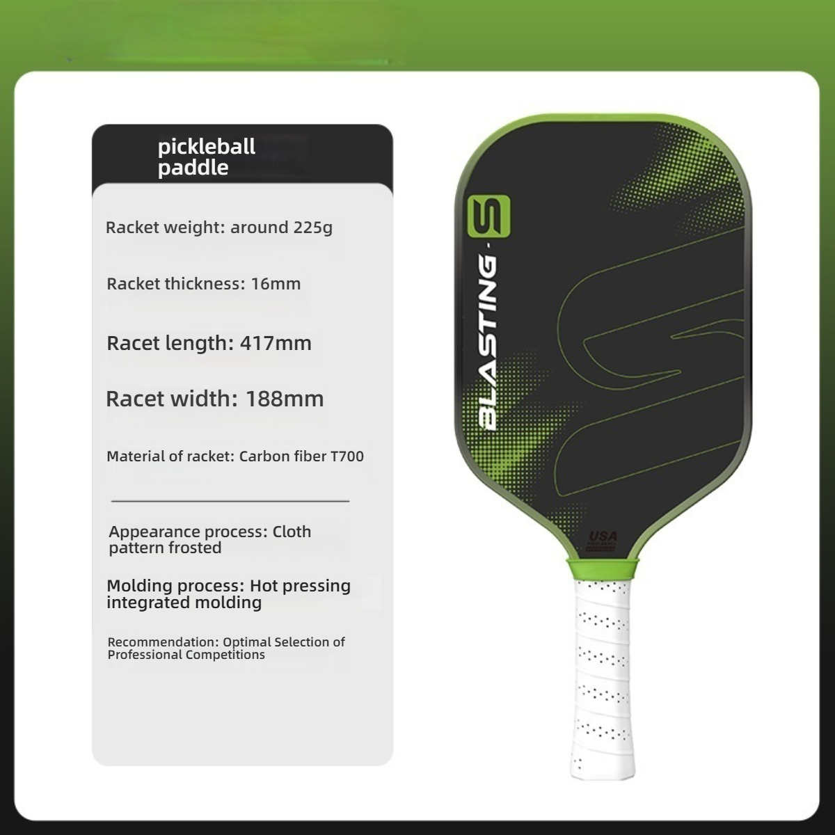 Green Xephira T700 carbon fiber paddle. For those wondering where to buy a pickleball paddle for the best competitive experience, this 188mm wide racket is a top pick. It simplifies how do i choose a pickleball paddle for beginners by offering consistent stability.