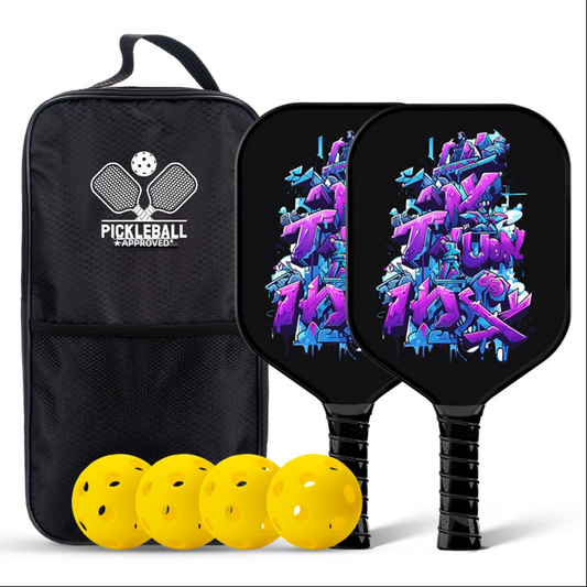 Which pickleball paddle to buy? Xephira purple graffiti art paddle made with high-quality fiberglass.