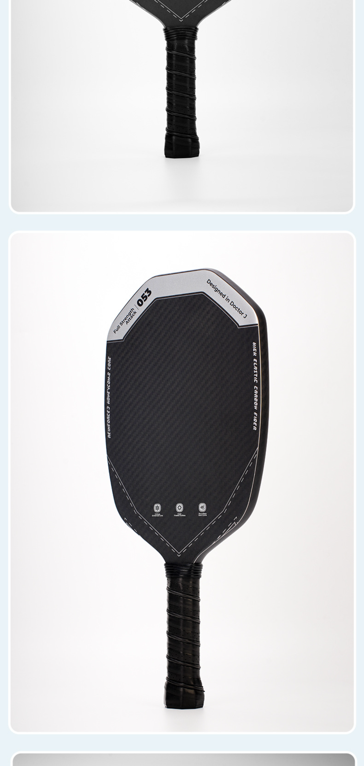 Front view of the black hexagonal paddle. If searching where can i buy pickleball paddles, Xephira provides professional-grade gear.