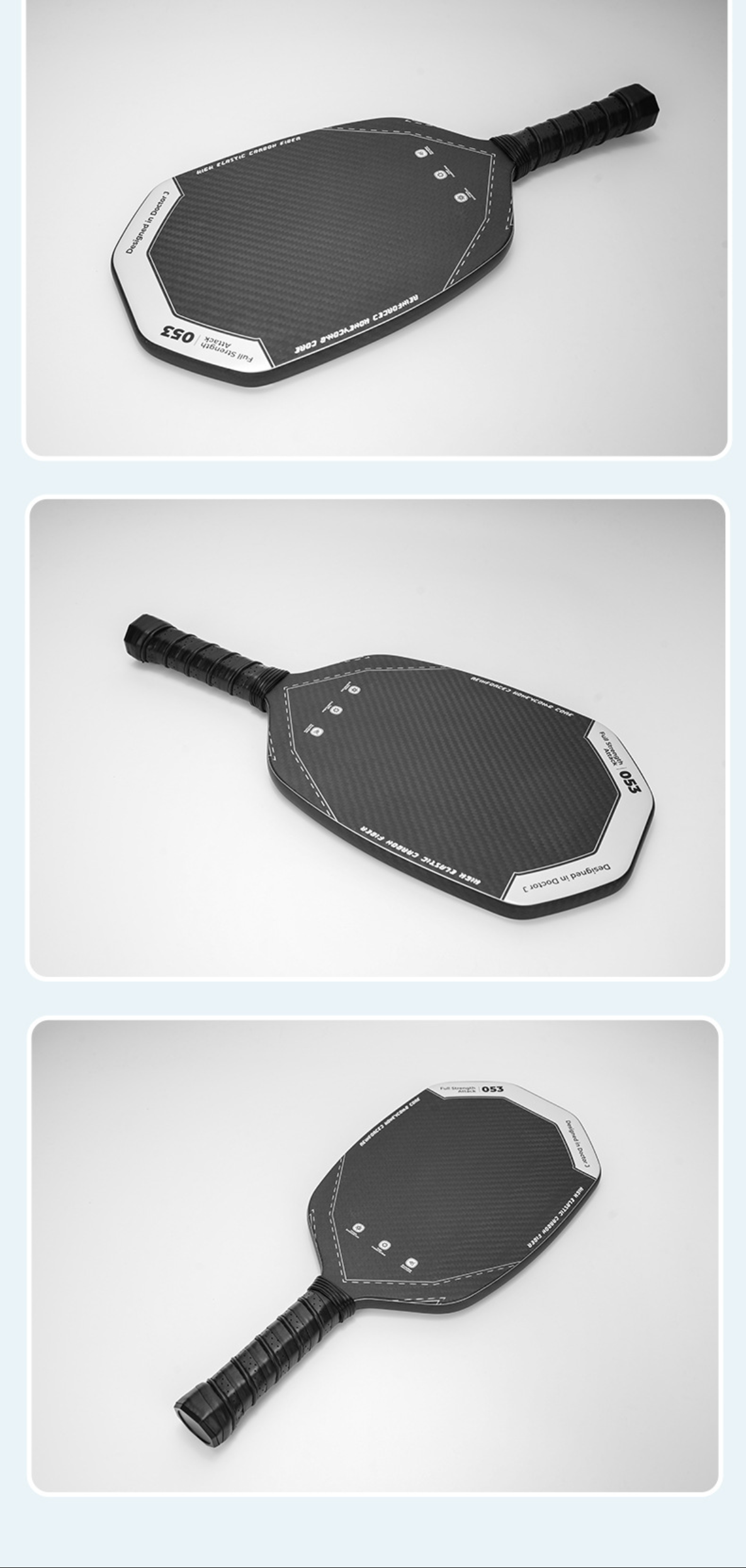 Three angles of the paddle, perfect as a recommendation for what is a good pickleball paddle for beginners.