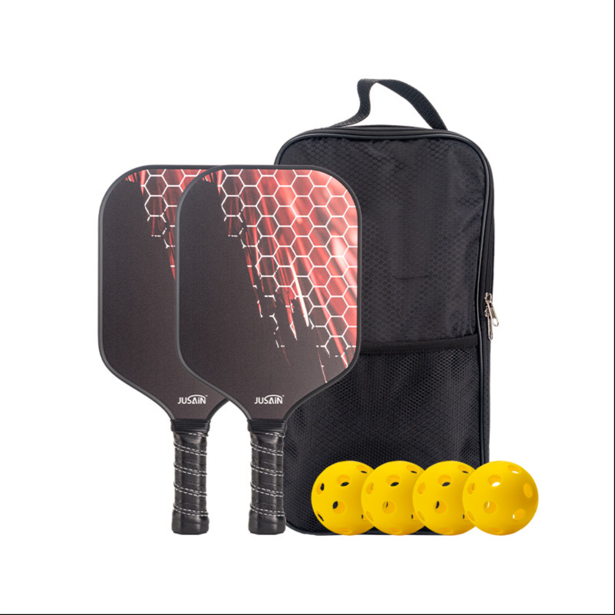 A high-quality paddle with a red hexagonal design. If you're looking for where can i buy pickleball paddles, this model with great elasticity is what is a good pickleball paddle.