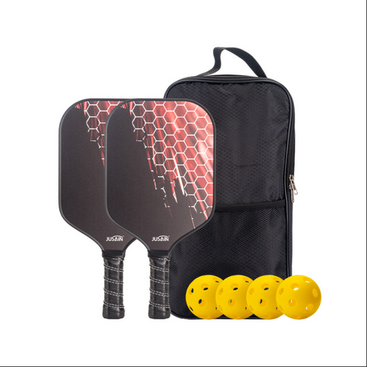 A high-quality paddle with a red hexagonal design. If you're looking for where can i buy pickleball paddles, this model with great elasticity is what is a good pickleball paddle.