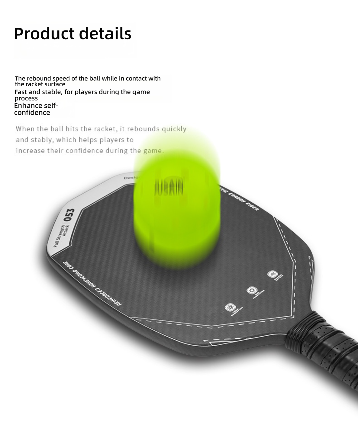 Dynamic shot of ball hitting the paddle, emphasizing high rebound. It’s one of the options for what is the best paddle for pickleball.