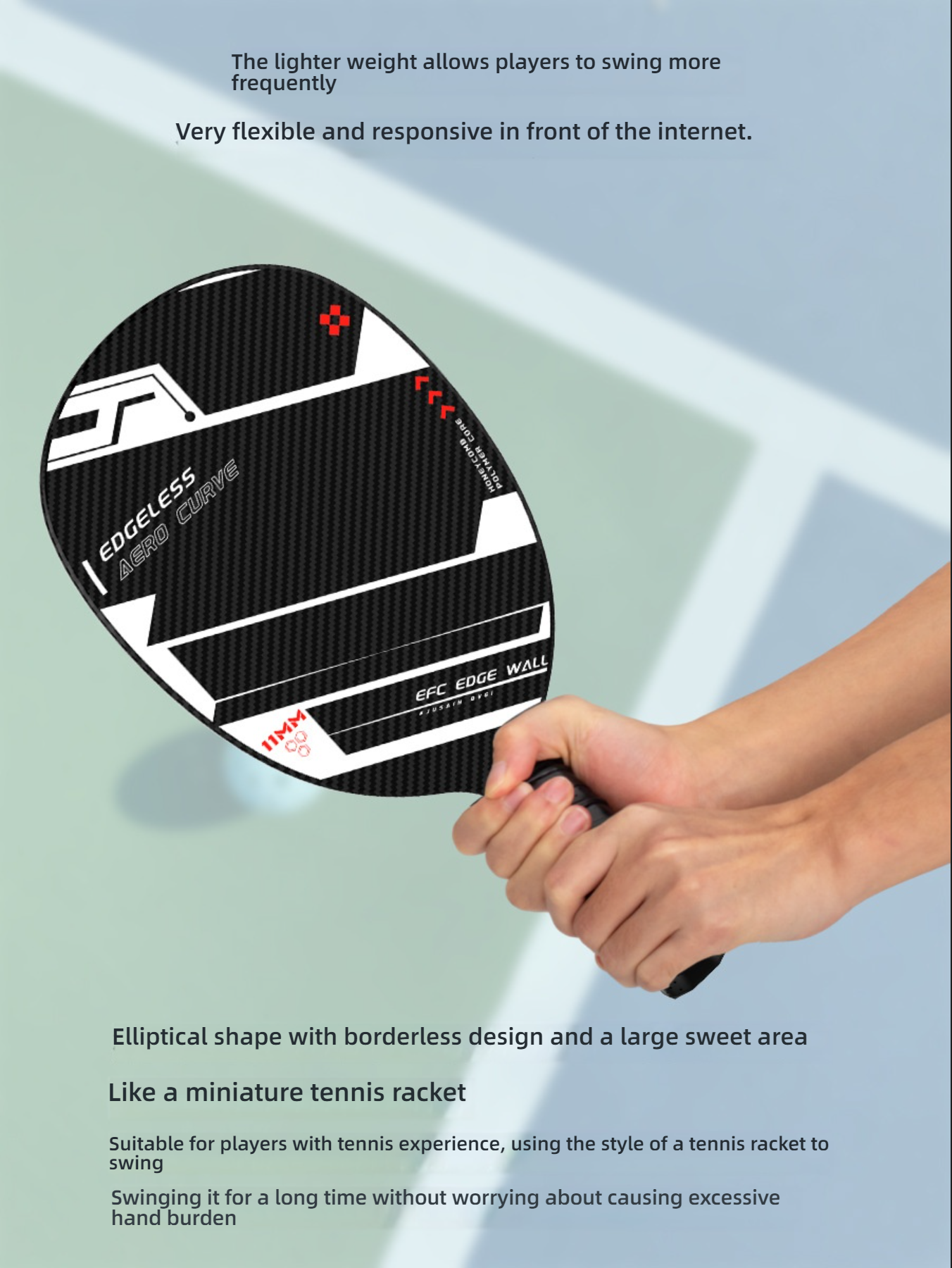 Exploded view of Xephira paddle construction featuring PP honeycomb core and epoxy foam edge. What is the best paddle for pickleball performance? One with hot pressing integrated molding. What is the best pickleball paddle for beginners seeking maximum spin.
