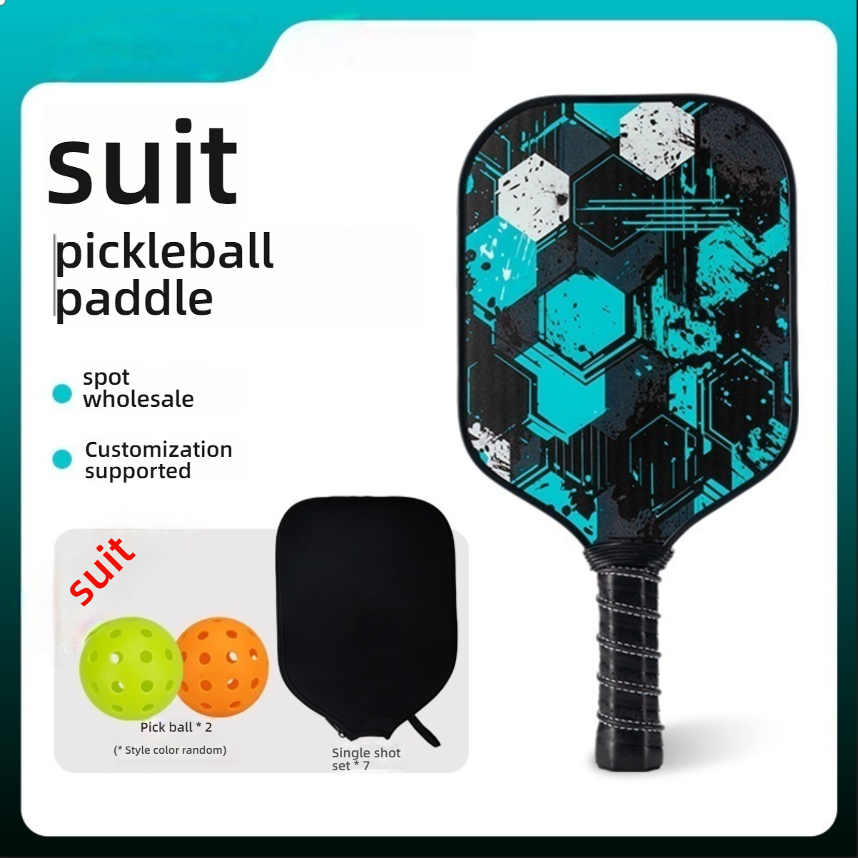 Cyan geometry paddle kit with balls, showing where can i buy pickleball paddles online.