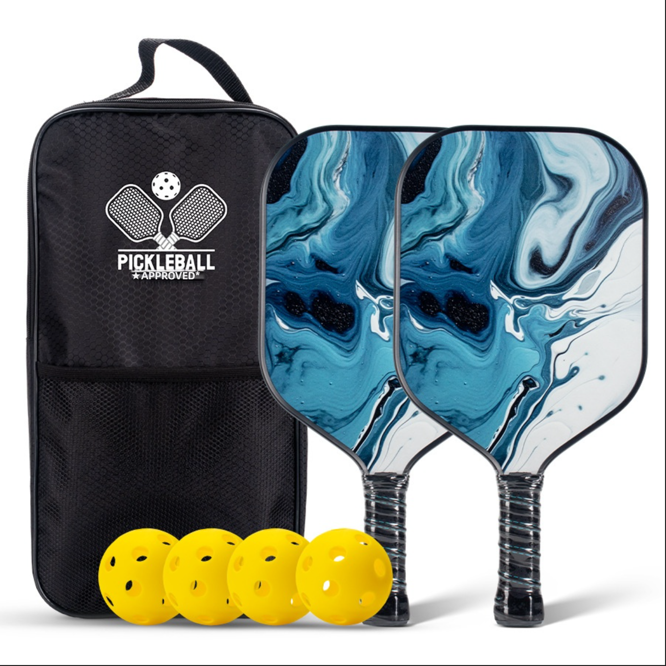 How to hold a pickleball paddle. Xephira blue marble paddle with ergonomic grip for what makes a pickleball paddle good.