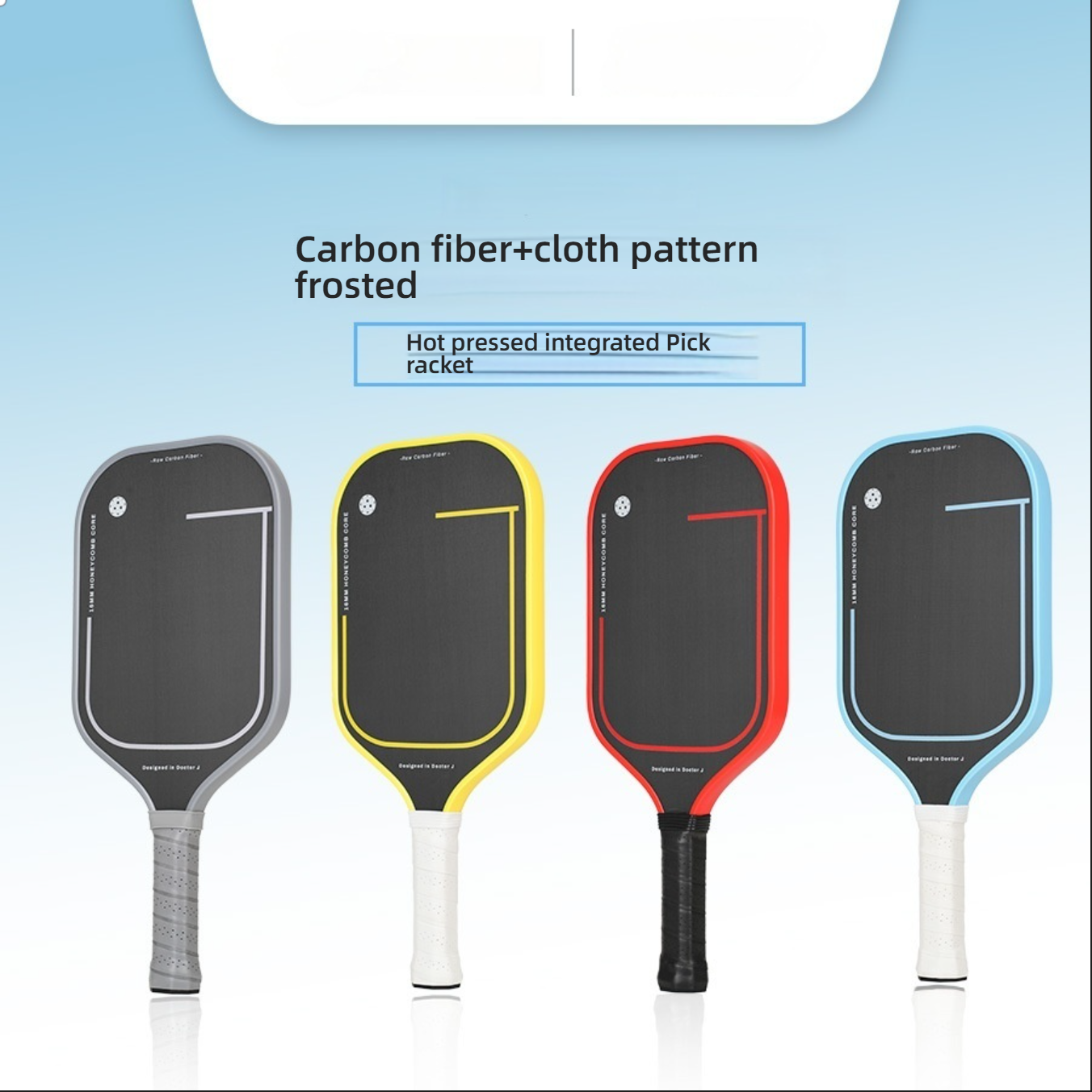 A collection of frosted carbon fiber paddles in four colors, showcasing what are good pickleball paddles for all levels.