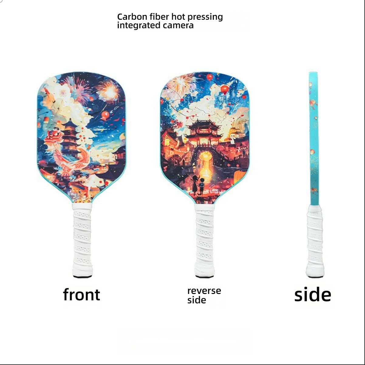 Xephira mythology-themed paddle with a blue edge guard. If you are debating which pickleball paddle to buy, this multi-angle view shows its superior edge protection. A visual example of what are good pickleball paddles.