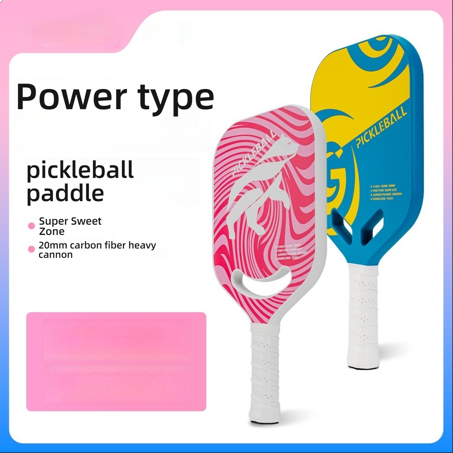 Showing two power paddles with 20mm carbon fiber thick cores for a super sweet zone. For those wondering "which pickleball paddle is best for me", this is one of the best pickleball paddles for beginners. USP: Heavy cannon power.