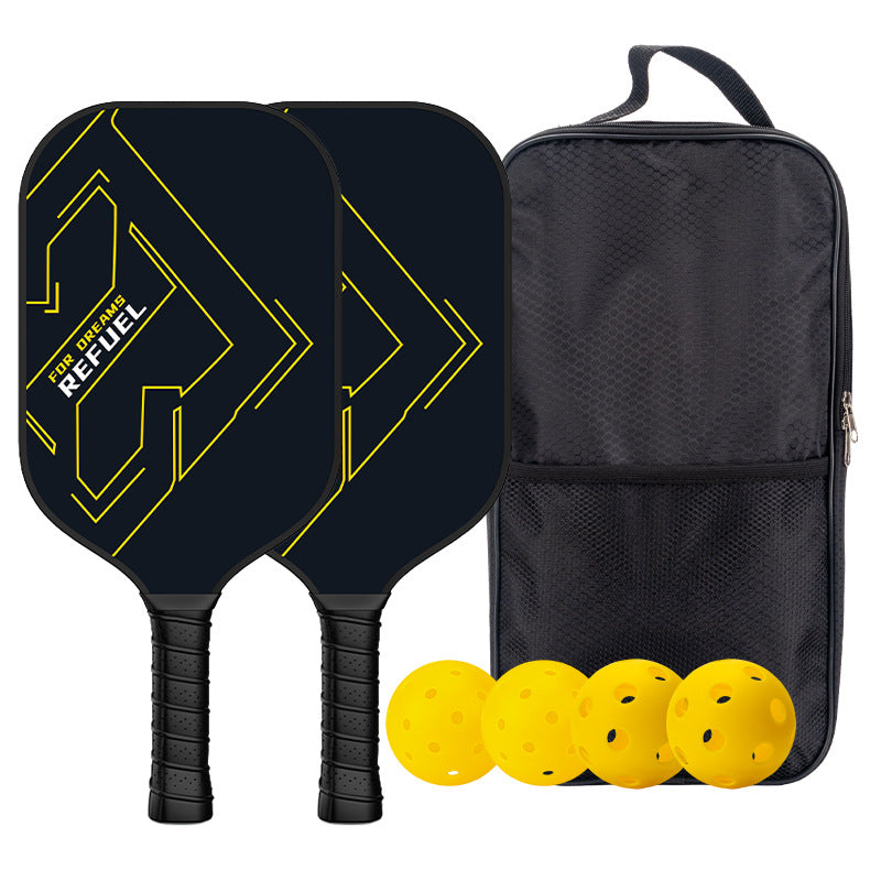 EN: Black geometric "REFUEL" competitive paddle for advanced players wondering which pickleball paddle to buy, featuring professional specs.