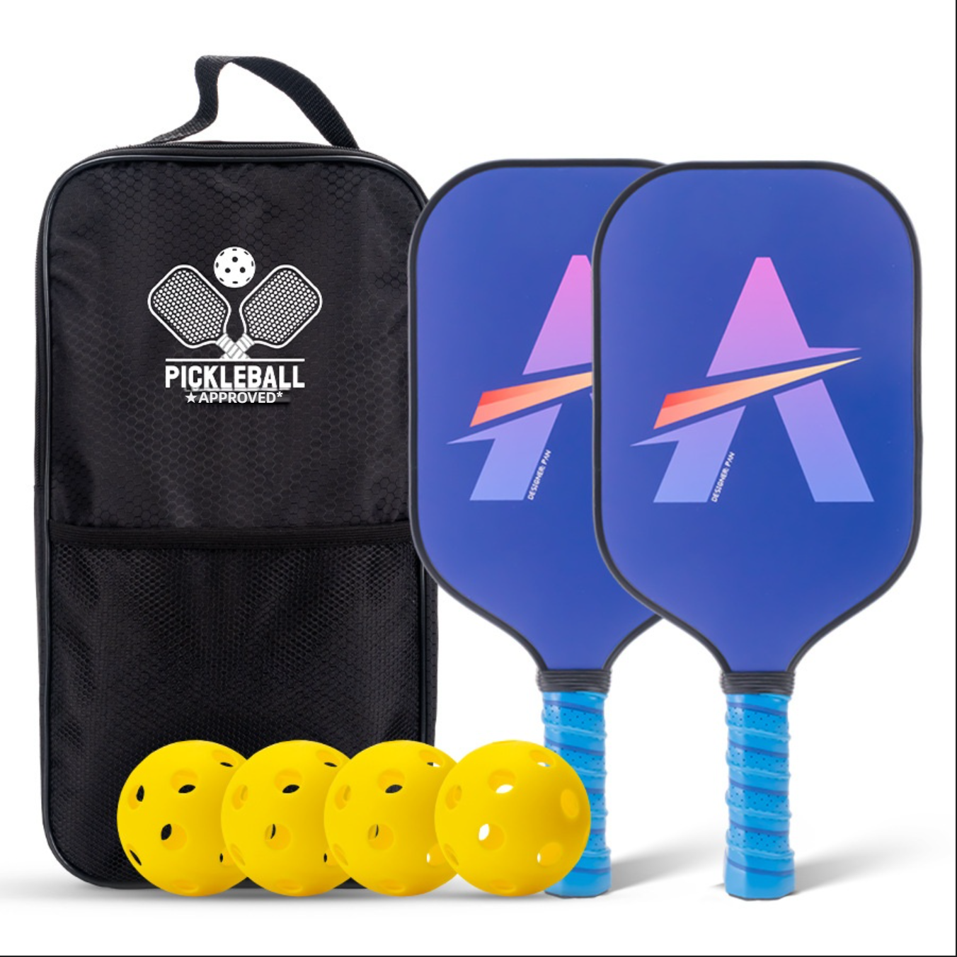 Modern blue geometric paddle set. Which pickleball paddle is best for me as a new player?
