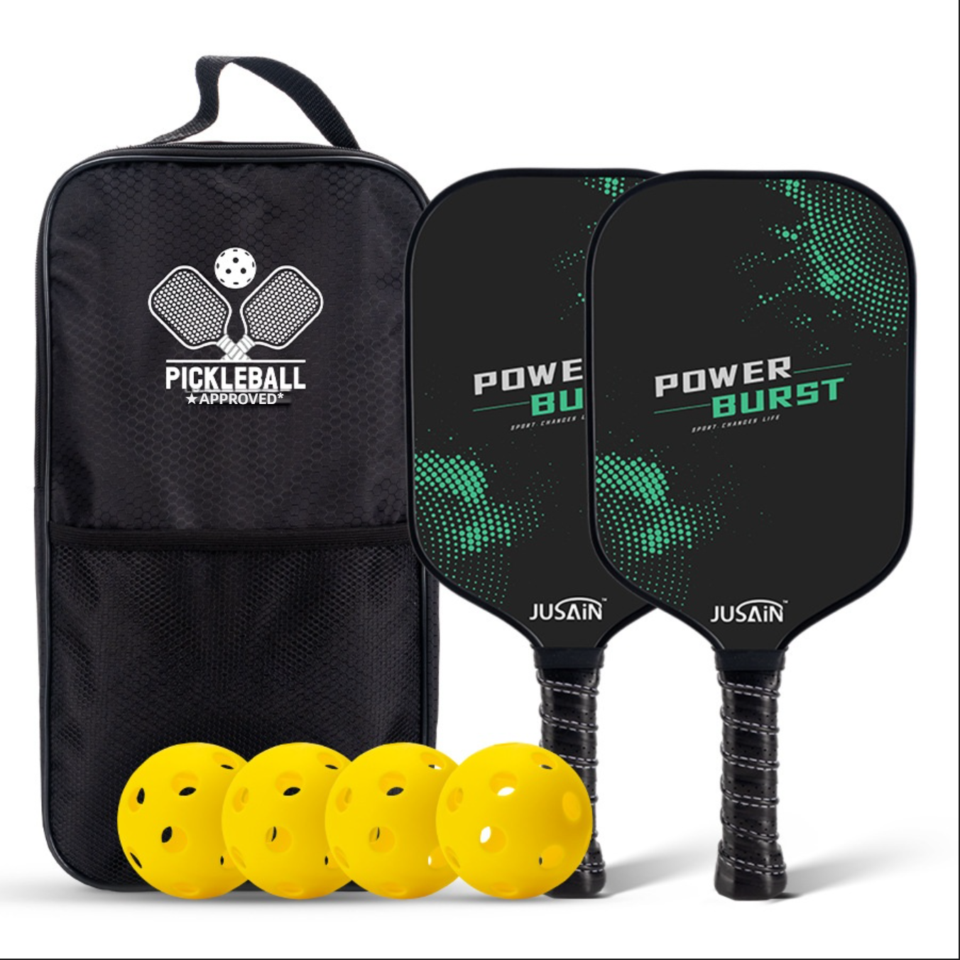 Xephira Power Burst green paddle set. What is a good pickleball paddle for beginners seeking power?
