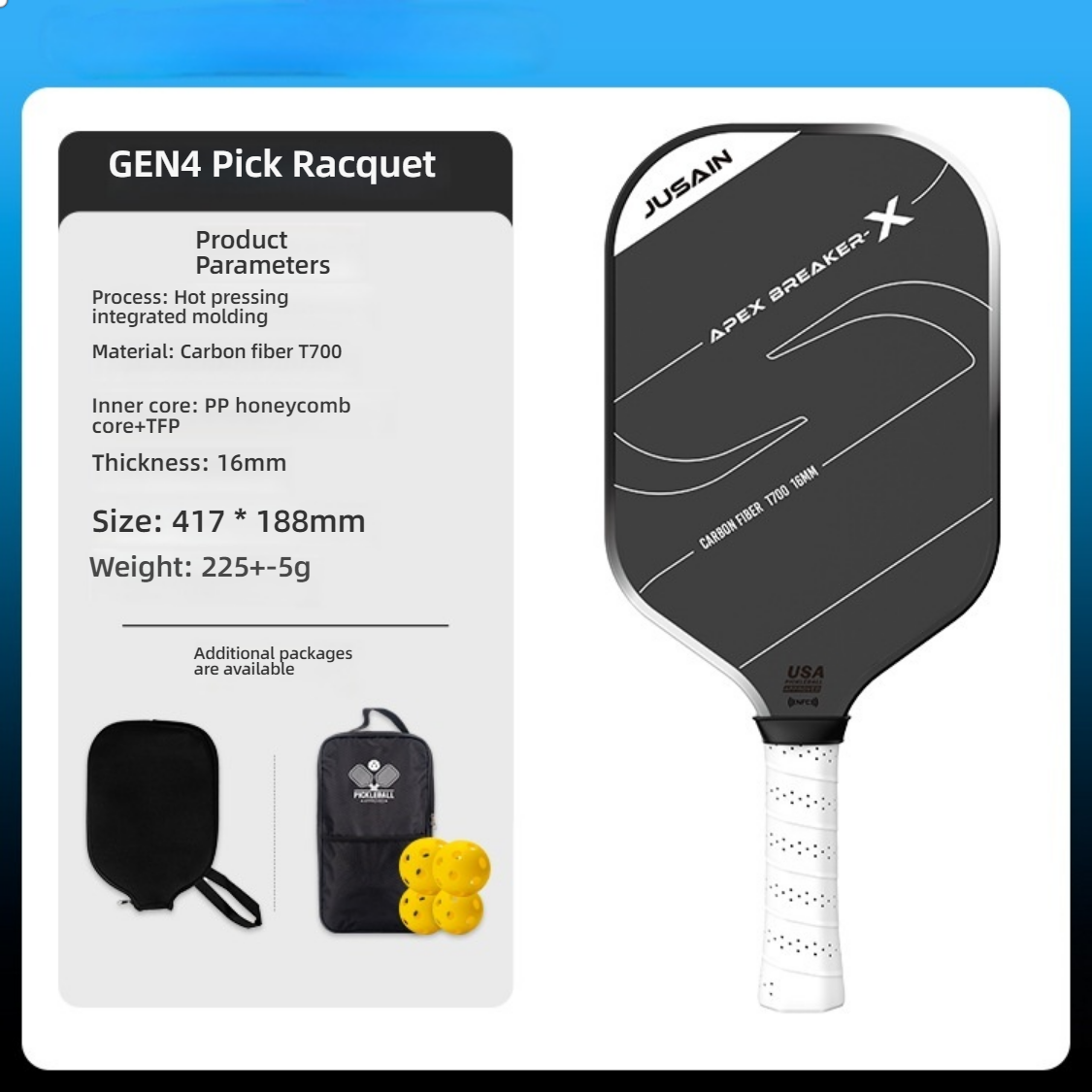 Classic black 16mm paddle specs. If you want to know what is the best paddle for pickleball, this 225g balanced design is a top choice.