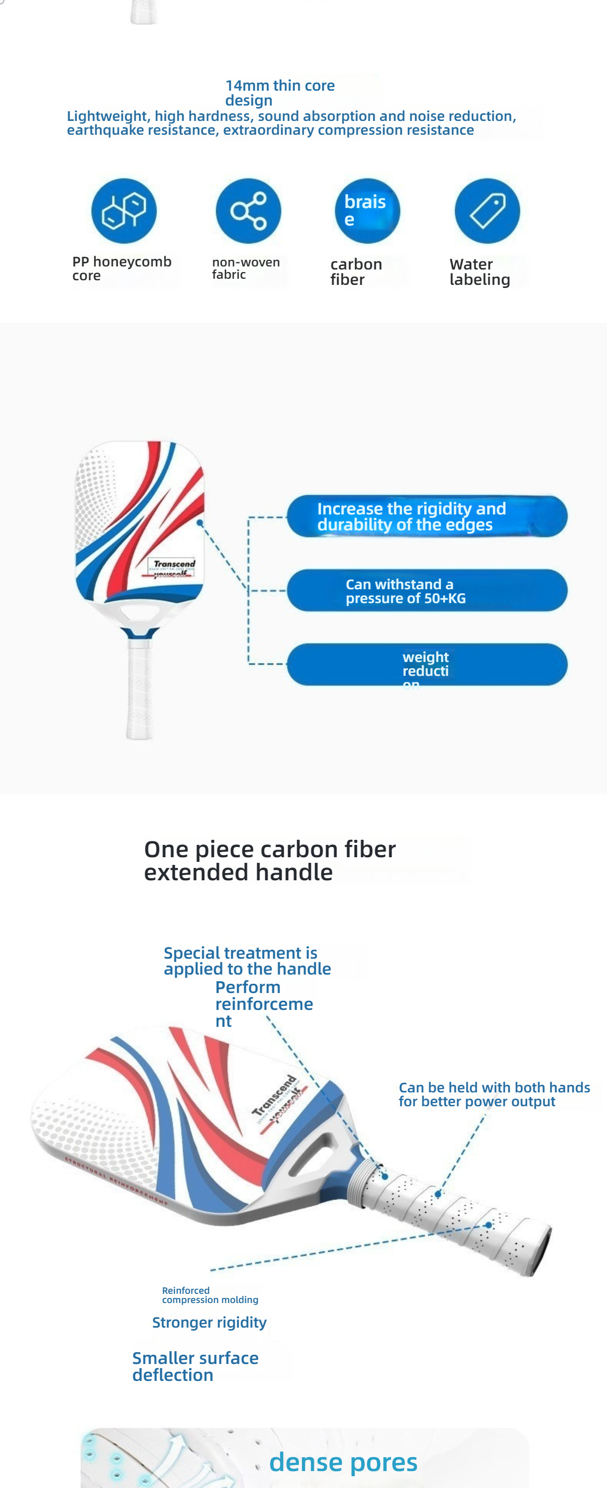 Detailed 14mm honeycomb core design, carbon fiber material for lightweight and pressure resistance, perfect for players asking what is a good pickleball paddle.