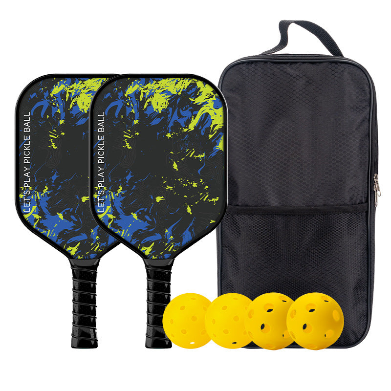 [Art/Splash] Blue and yellow splash design. This is not only a contender for what is the best paddle for pickleball, but an artwork on the court.