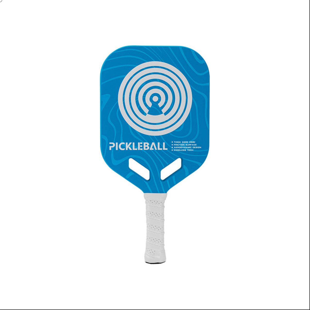 Blue concentric circles design with edgeless tech, ideal for those wondering which pickleball paddle is best for me.