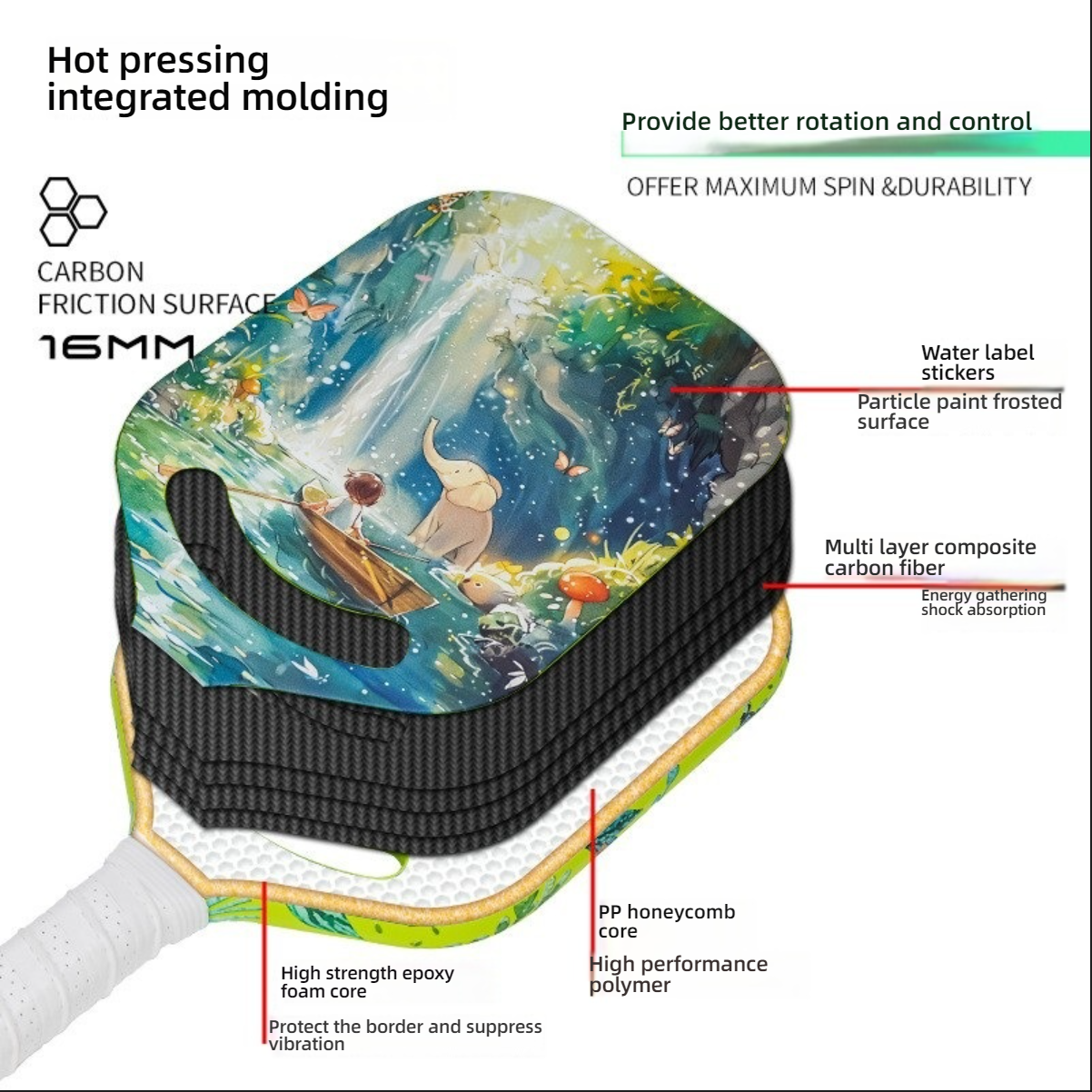 Internal structure showing PP honeycomb core and carbon fiber layers. This explains what material is best for pickleball paddles and what makes a pickleball paddle good for professional competition.