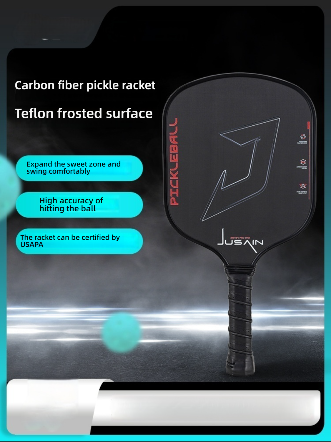 USAPA certified Xephira carbon fiber paddle, demonstrating how to hold a pickleball paddle and professional performance.