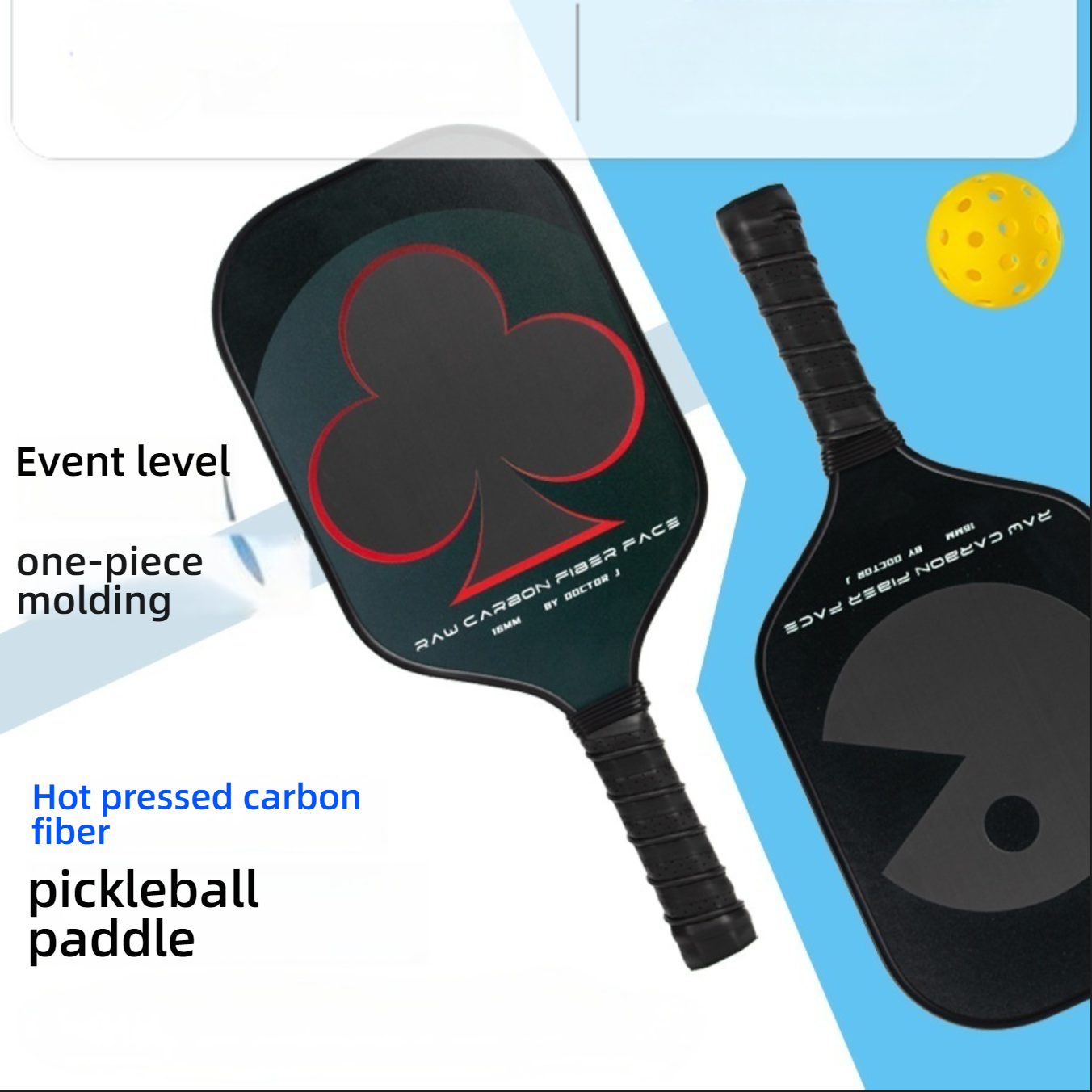 Professional Xephira raw carbon fiber face paddle with clover design. What is a good pickleball paddle for power? This event-level model is the best paddle for pickleball.
