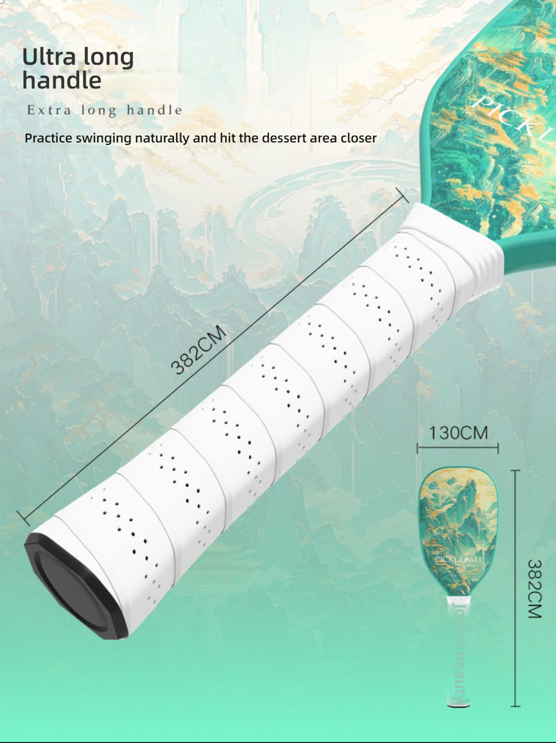 Dimensions of the Xephira ultra-long handle paddle. Find out what is a good pickleball paddle for beginners who need extra reach and power.