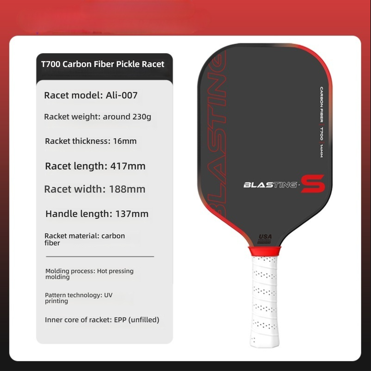 Red sporty pickleball paddle. Users searching for which pickleball paddle to buy will find this Gen4 core model superior. It represents what is the best pickleball paddle available on the market.