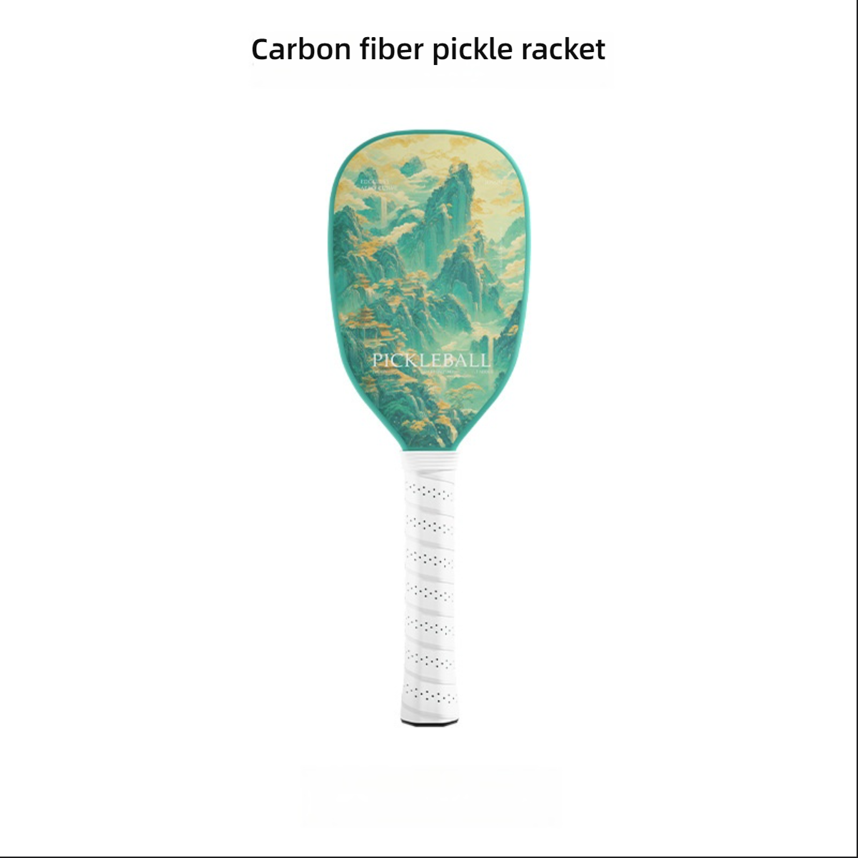 Full view of Xephira landscape theme carbon fiber paddle. Learn how to hold a pickleball paddle and where to get pickleball paddles online.