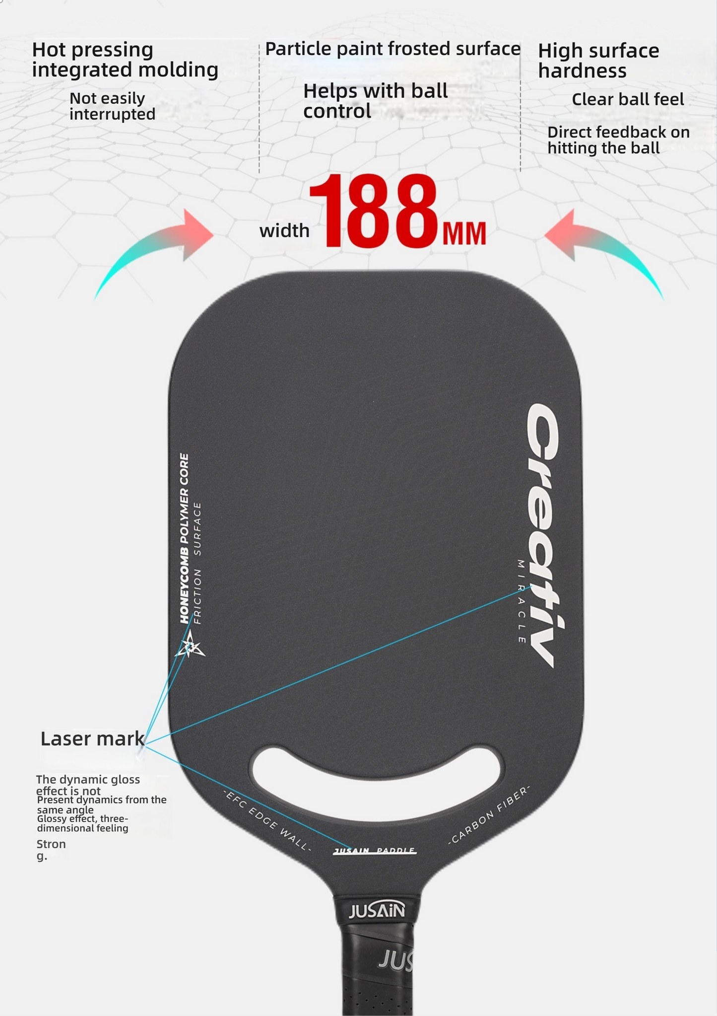 Technical specifications showing 188mm width. How do i choose a pickleball paddle for beginners based on size and laser marks.