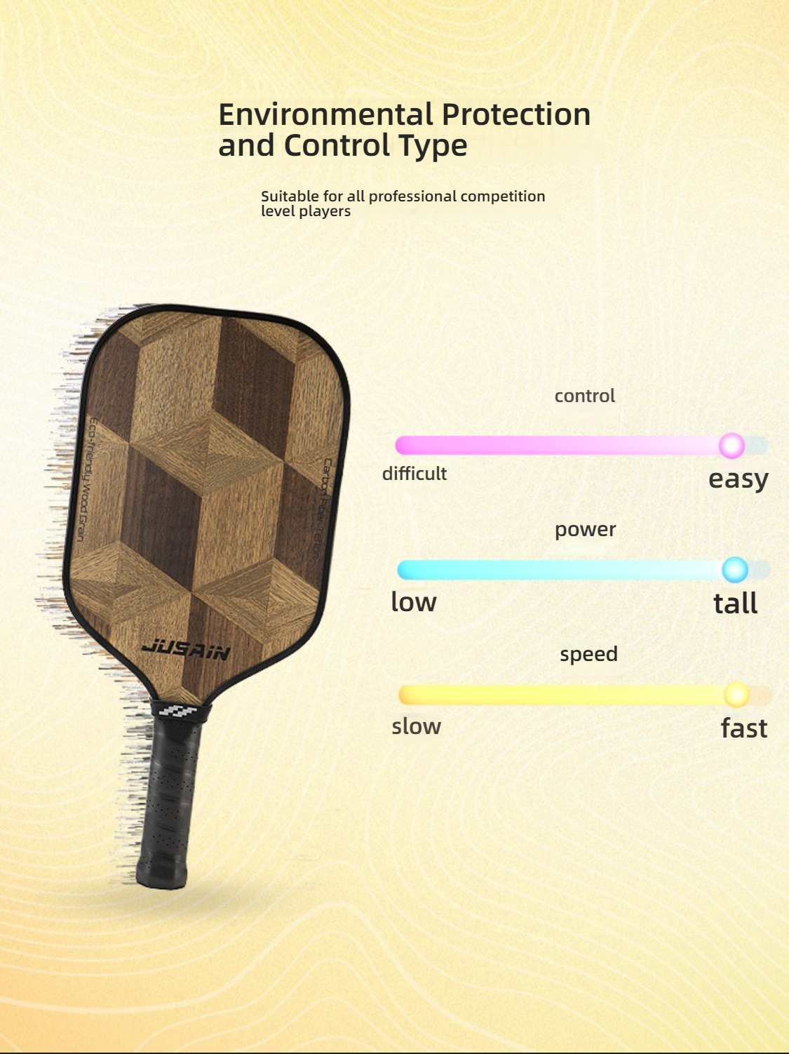 Performance chart showing high ratings in control, power, and speed. Which pickleball paddle is best for me if I prioritize professional competition?