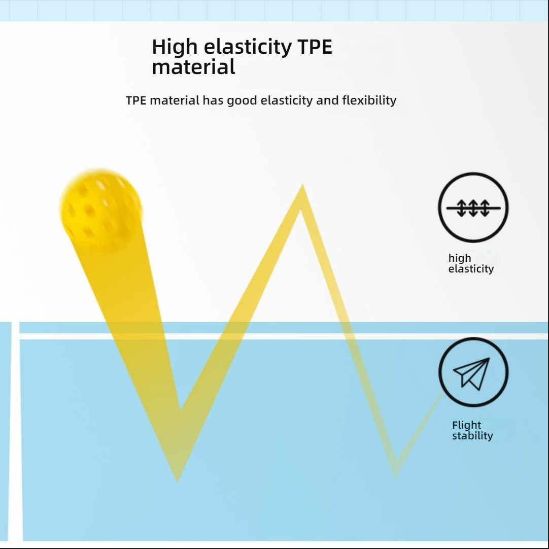 Graphic showing high elasticity TPE material and flight stability. What makes a pickleball paddle good.