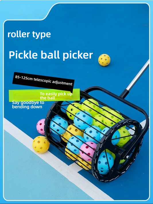 Graphic highlighting 85-125cm telescopic adjustment to easily pick up the ball without bending down. How to hold a pickleball paddle.